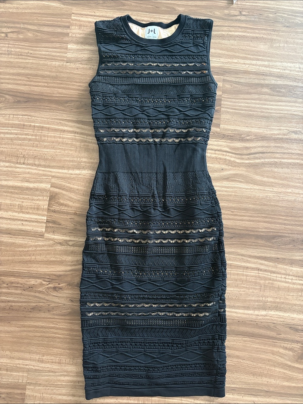 John + Jenn Black Lace-Panel Midi Dress